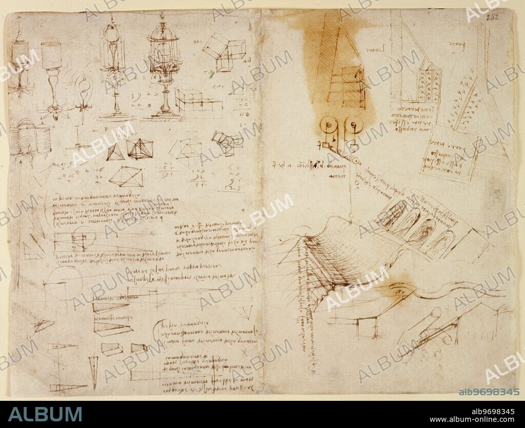 Notes and drawings by Leonardo da Vinci, early 16th century. Pages from the Notebook of Leonardo da Vinci (1452-1519), showing sketches and diagrams.