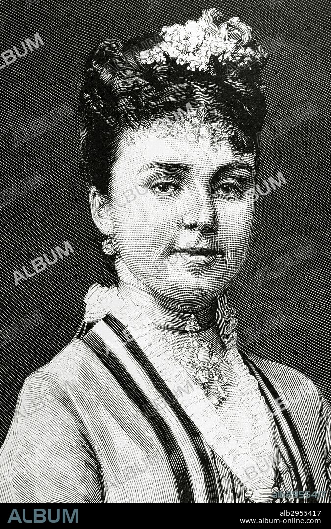 Maria de las Mercedes of Orleans (1860-1878). Queen consort of Spain, wife of Alfonso XII. Portrait. Almanac of the Illustration, 1879. Engraving.