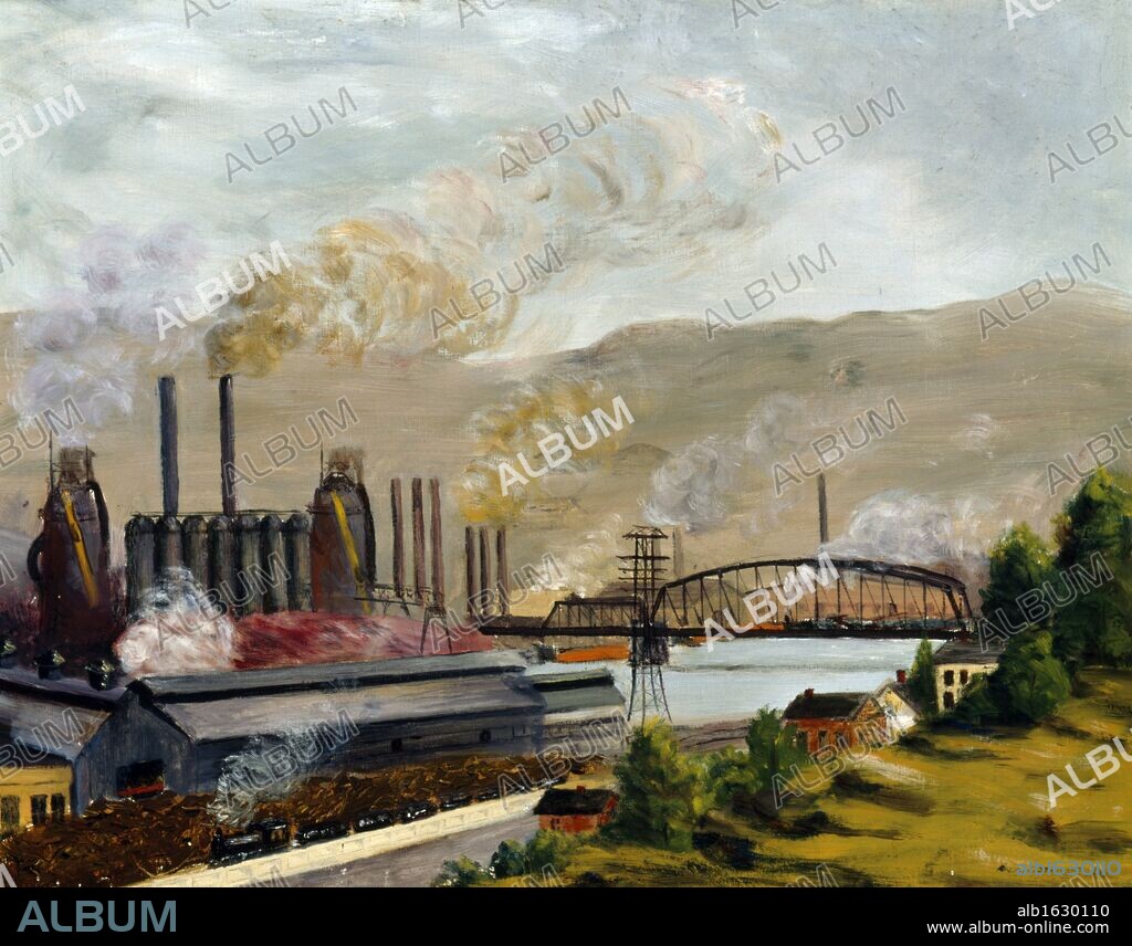Steel Works by Ralph O. Stewart,  oil on canvas,  USA,  Pennsylvania,  Philadelphia,  Pennsylvania State University,  College of Earth and Mineral Sciences,  Steidle Collection,  1936.