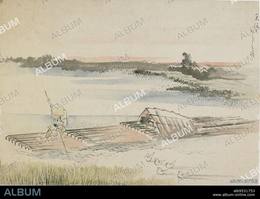 KATSUSHIKA HOKUSAI. Landscape: boatman poling his raft. Origin: Japan. Period: Edo period. Date: 1760-1849. Ink and color on paper.