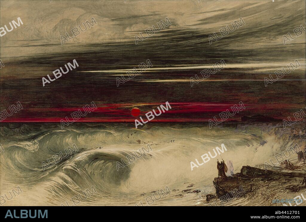 The Destruction of Pharaoh's Host, John Martin (English, 1789 - 1854), United Kingdom, 1836, Watercolor and oil paint with brown ink and scraping out on paper, 58.4 × 85.7 cm (23 × 33 3/4 in.).