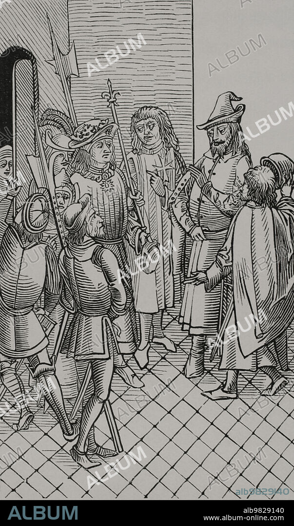 Cem Sultan (1459-1495). Ottoman prince, son of Sultan Mehmed II (1432-1481). Cem imprisoned in Rhodes, where he had taken refuge in July 1482 asking for the protection of Pierre d'Aubusson, Grand Master of the Hospitallers, who betrayed him by making a pact with Bayezid. In March 1483 Aubusson reached an agreement with Bayezid to keep Cem in captivity in exchange for money for his upkeep. In 1489 Cem was moved to Rome and handed over to Charles VIII of France, 1495. Engraving after "Description du siége de la ville de Rhodes", 1496. "Vie Militaire et Religieuse au Moyen Age et à l'Epoque de la Renaissance". Paris, 1877.