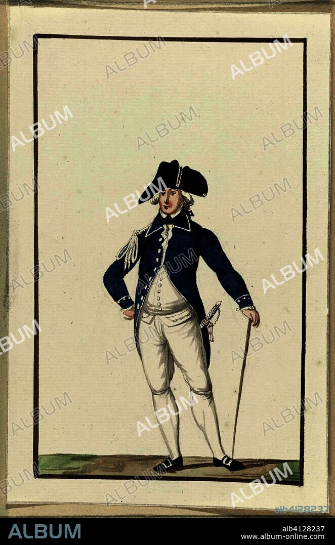 Montering van de schutterij van Leiden, ca. 1787. Schuttereyen / Leiden (title on object). Monteringen van 32 patriotse schutterijen en vrijkorpsen, ca. 1787 (series title). Draughtsman: anonymous. Draughtsman: Jan Anthonie Langendijk Dzn (rejected attribution). Dating: 1787 - 1790. Place: Northern Netherlands. Measurements: h 205 mm × w 135 mm.