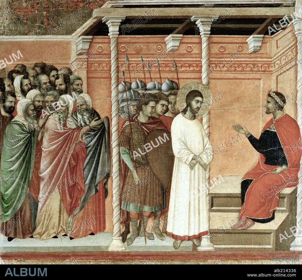 Duccio di Buoninsegna / 'Maestà - Pasión: Jesús ante Poncio Pilato', 1308-1311, Temple y oro sobre madera, 50 x 57 cm.