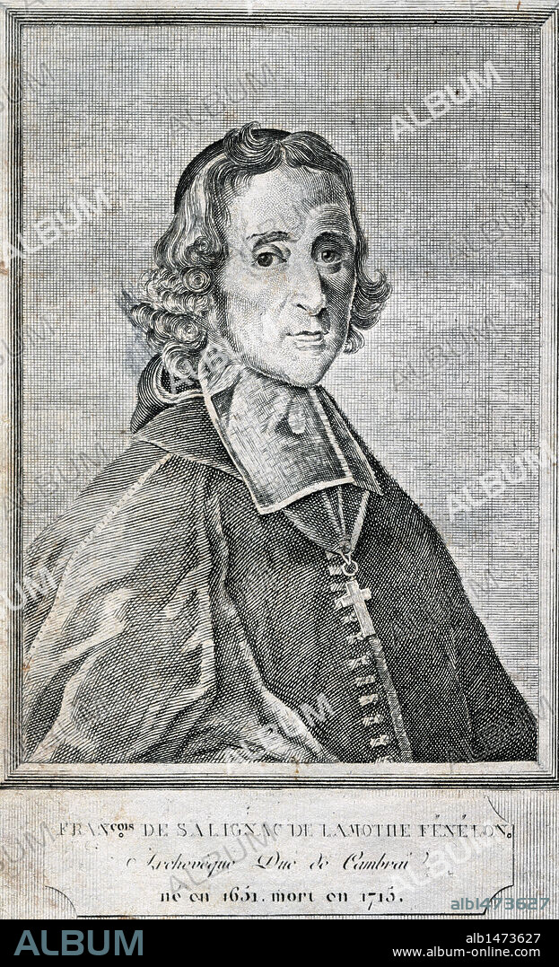 FRANÇOIS FENELON (François de Salignac de la Mothe Fénelon) (1651-1715). Filósofo, teólogo, escritor y pedagogo francés. En el año 1693 fue elegido miembro de la Academia Francesa. Grabado del año 1699.