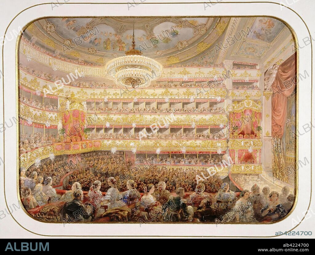 VASILY SADOVNIKOV. 'Performance in the Mikhailovsky Theatre in St.Petersburg'. Russia, 1859. Dimensions: 26x35 cm.