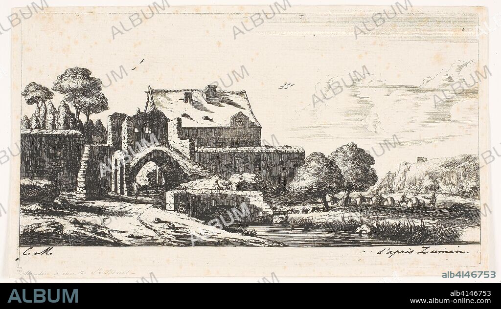 A Water-Mill Near Saint-Denis. Charles Meryon (French, 1821-1868); after Reinier Nooms (Dutch, c. 1623-c. 1668). Date: 1850. Dimensions: 131 × 238 mm (image); 141 × 247 mm (sheet). Etching, engraving and roulette on ivory laid paper. Origin: France.