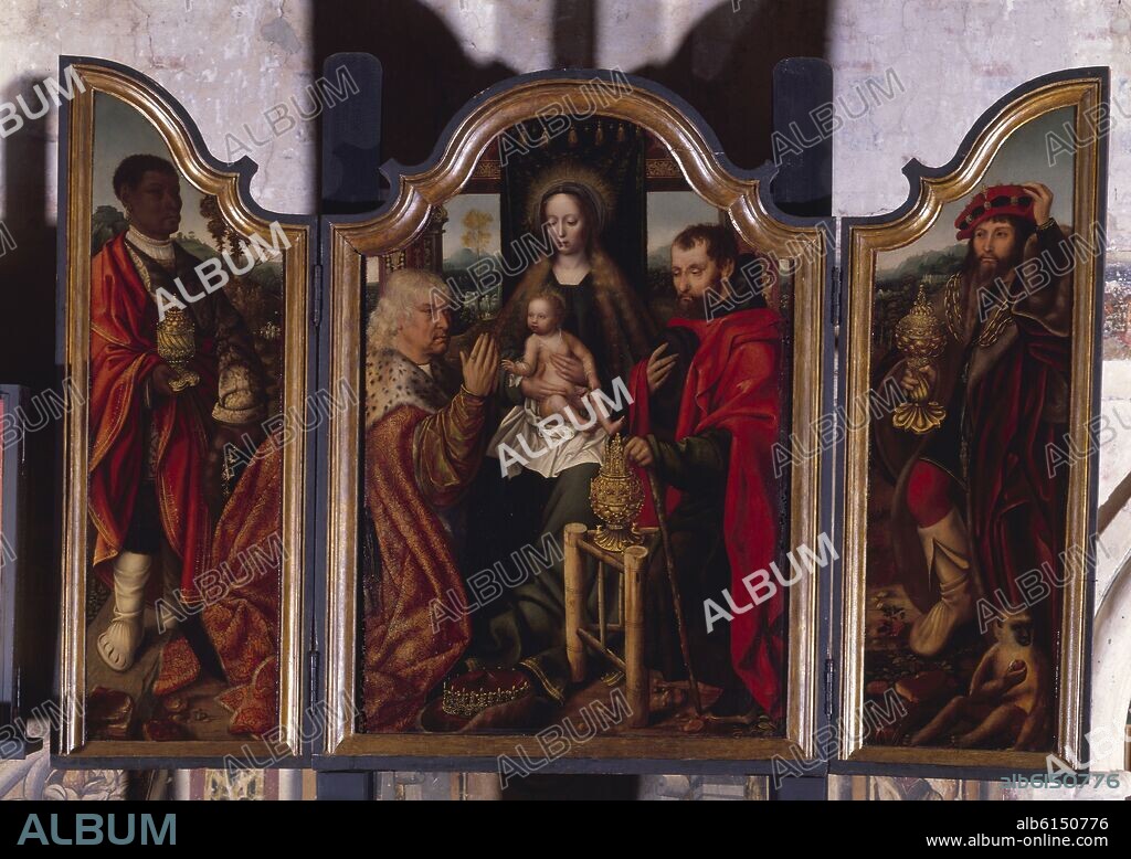 ADRIAN ISENBRANDT. TRIPTICO DE LA EPIFANIA O ADORACION DE LOS REYES - SIGLO XVI - RENACIMIENTO FLAMENCO.