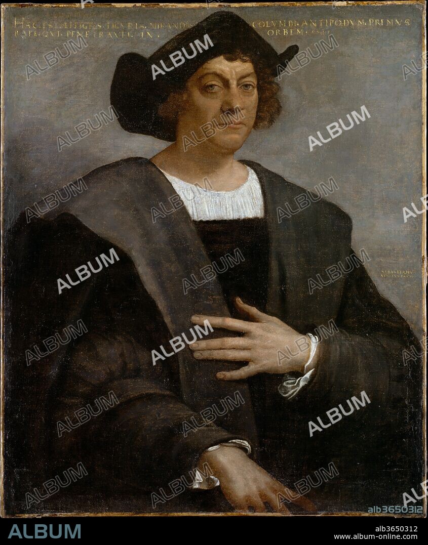 Portrait of a Man, Said to be Christopher Columbus (born about 1446, died 1506). Artist: Sebastiano del Piombo (Sebastiano Luciani) (Italian, Venice (?) 1485/86-1547 Rome). Dimensions: 42 x 34 3/4 in. (106.7 x 88.3 cm). Date: 1519.
Painted in Rome by one of the outstanding Venetian masters of the High Renaissance, this badly damaged portrait purports to show Christopher Columbus. The inscription identifies him as "the Ligurian Colombo, the first to enter by ship into the world of the Antipodes 1519," but the writing is not entirely trustworthy and the date 1519 means that it cannot have been painted from life, as Columbus died in 1506. There are other, quite different, portraits that also claim to show Columbus. Nonetheless, from an early date our picture became the authoritative likeness. In 1814 the painting was part of the collection of Prince Talleyrand and was exhibited at the Palais Royal in Paris.
