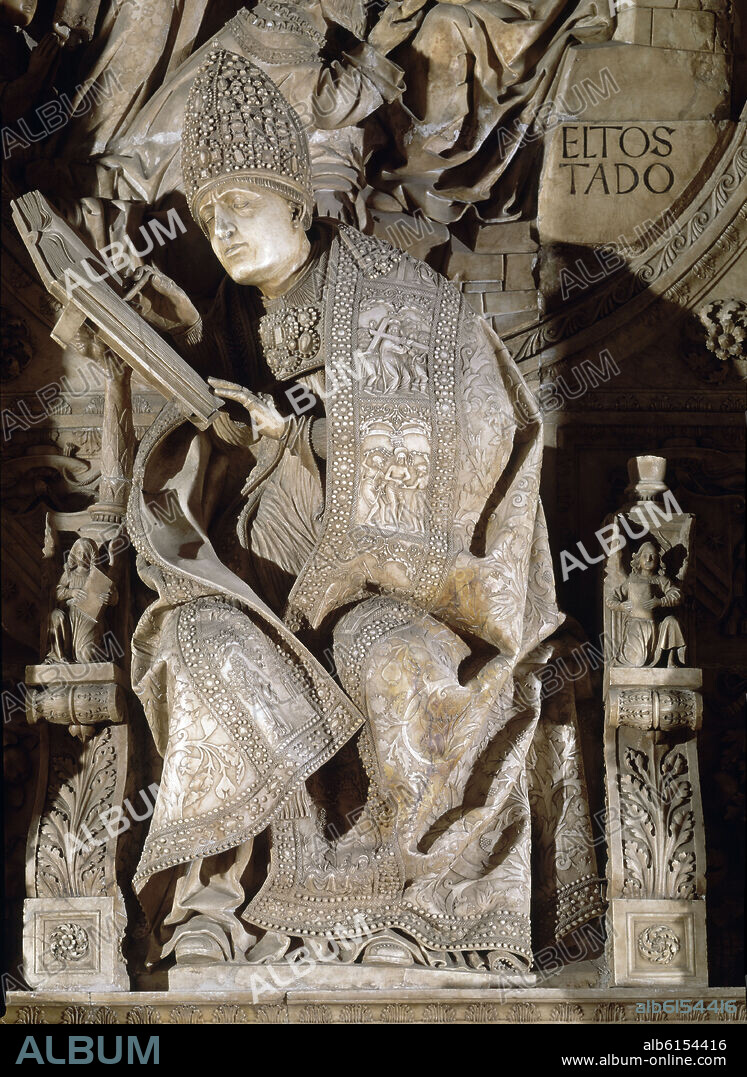 VASCO DE LA ZARZA (1499-1524). ESCULTURA EN ALABASTRO DEL OBISPO ALONSO MADRIGAL CONOCIDO COMO "EL TOSTADO" - SIGLO XVI - RENACIMIENTO ESPAÑOL.