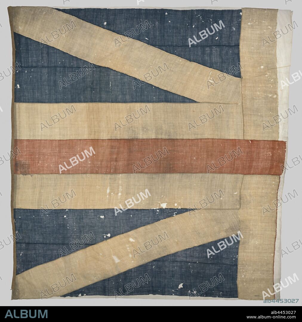 Fragment of a Ship Flag, Left half of a ship's flag, blue with a red in a white cross on a white Andries cross. This is an English Union flag of the period 1606-1700, flag, colors (as symbol of the state, etc.), England, Royal Navy, anonymous, 1606 - 1700, wool, h 402 cm × w 425 cm.