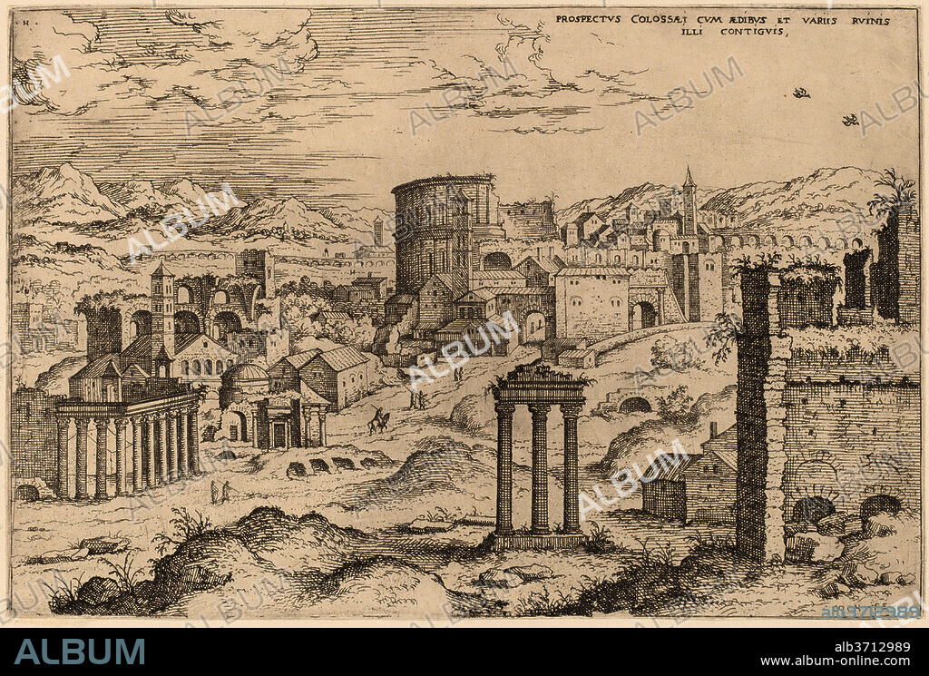 HIERONYMUS COCK. View of the Forum. Dated: probably 1550. Dimensions: sheet (trimmed to plate mark): 20.1 x 30.1 cm (7 15/16 x 11 7/8 in.). Medium: etching on laid paper.