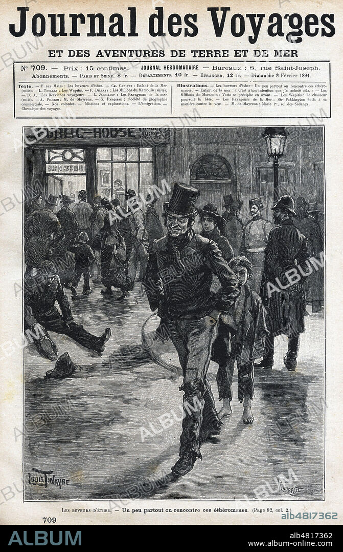 Les buveurs d'ether en Irlande. Un peu partout on rencontre ces etheromanes. Illustration de Louis TINAYRE (1861-1942) pour le Journal des Voyages du 8 fevrier 1891. Credit : Collection Jonas/Kharbine-Tapabor.