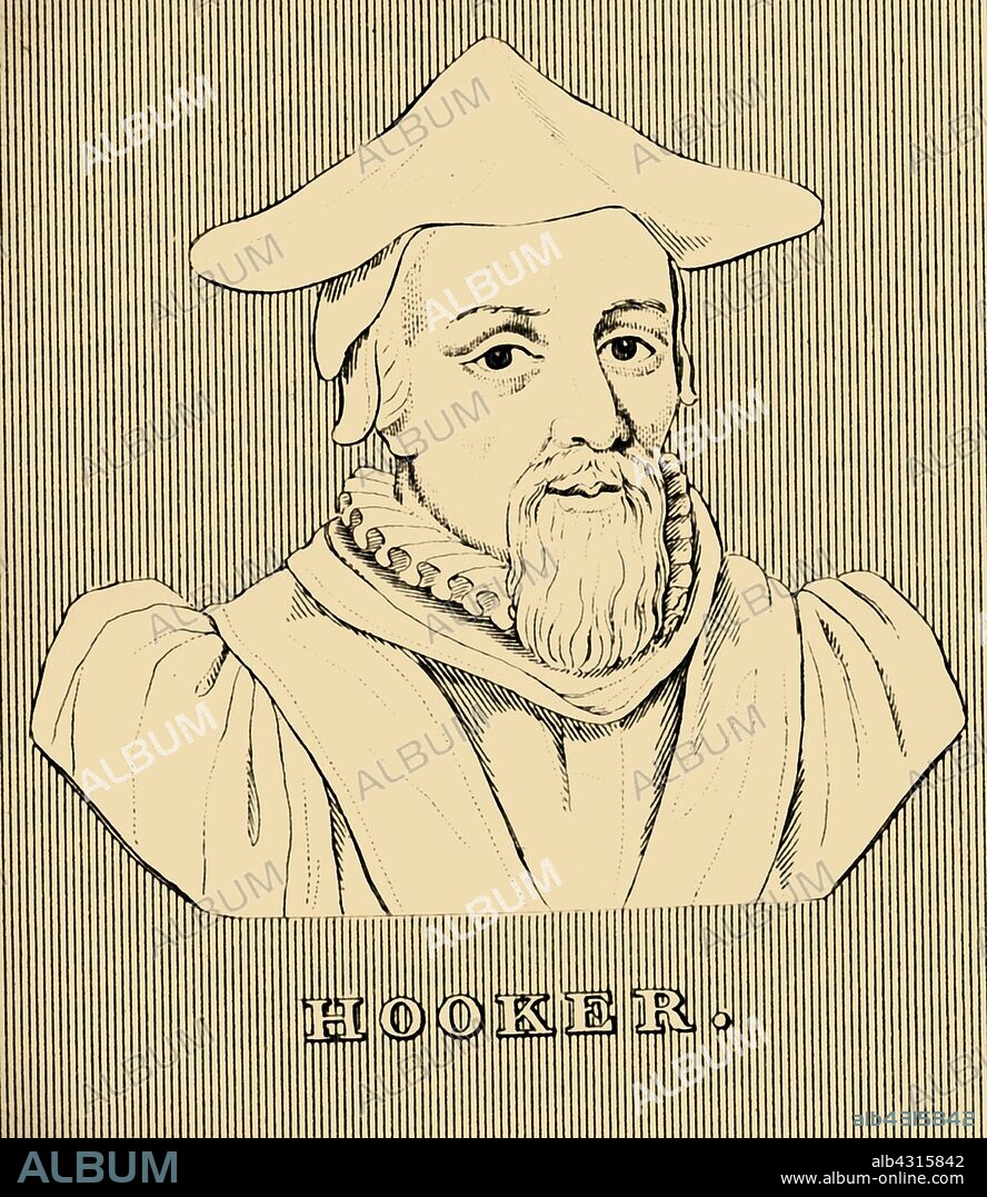 'Hooker', (1554-1600), 1830. Richard Hooker (1554-1600) English priest in the Church of England and influential theologian, educated at Corpus Christi College, Oxford. From "Biographical Illustrations", by Alfred Howard. [Thomas Tegg, R. Griffin and Co., J. Cumming, London, Glasgow and Dublin, 1830].