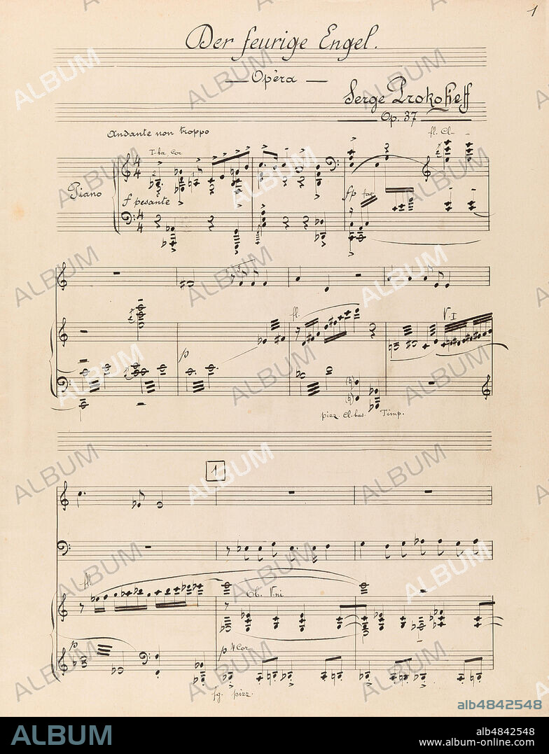 SERGEI SERGEYEVICH PROKOFIEV. The score of the opera The Fiery Angel by Sergei Prokofiev.