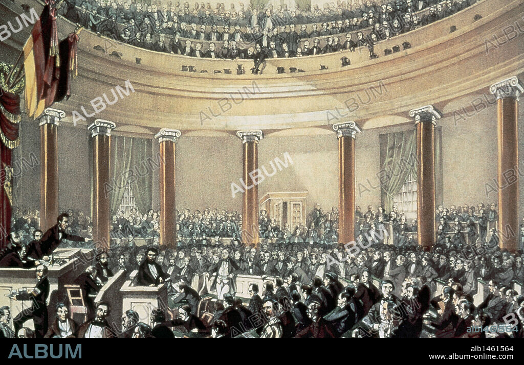 E.G. MAY. LA ALEMANIA DE LA UNIFICACION (1815-1871). REVOLUCIONES LIBERALES (1848). El hecho más importante de la Revolución de marzo de 1848 fue la creación de una ASAMBLEA NACIONAL PANALEMANA a través de las elecciones libres. Su primera reunión fue el 18 de mayo de 1848 en el Paulskirche de Francfort. "REUNION DE LA ASAMBLEA NACIONAL EN LA PAULSKIRCHE DE FRANCFORT" (16-9-1848) .