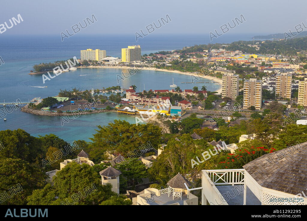 Elevated view over city and coastline, Ocho Rios, Jamaica, West Indies, Caribbean, Central America.