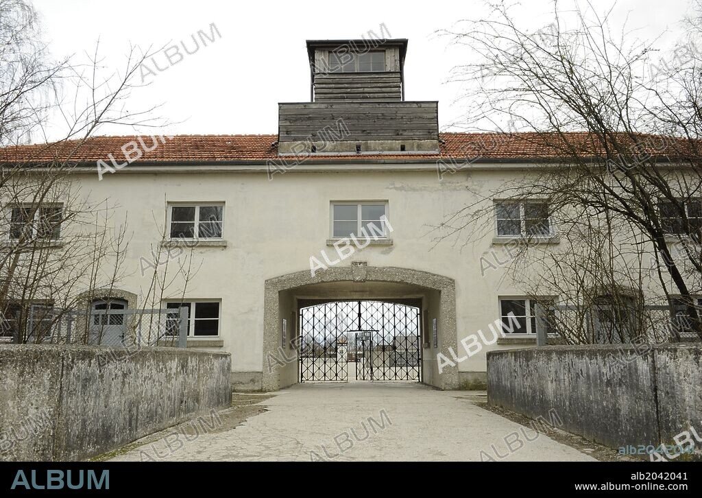 Campo de concentración nazi de Dachau. Actualmente funciona un Memorial y Museo sobre el Holocausto y la persecución política en el Tercer Reich. Entrada. Alrededores de Dachao. Norte de Múnich. Baviera. Sur de Alemania.