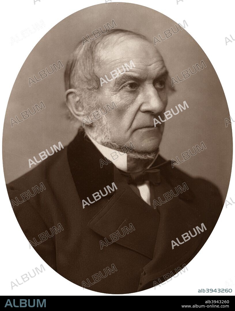 William Ewart Gladstone MP, British Liberal Prime Minister, 1882. William Gladstone (1809-1898) was born in Liverpool and educated at Oxford from where in 1832 he embarked on his political career. He became Prime Minister in 1868, and then a further two times in 1880 and 1886. Whilst in power Gladstone brought in major reforms to Ireland and established a system of national education in England. From Men of Mark: a gallery of contemporary portraits of men distinguished in the Senate, the Church, in science, literature and art, the army, navy, law, medicine, etc. Photographed from life by Lock and Whitfield, with brief biographical notices by Thompson Cooper. (Conducted by G. C. Whitfield.) (London, 1876-1883).