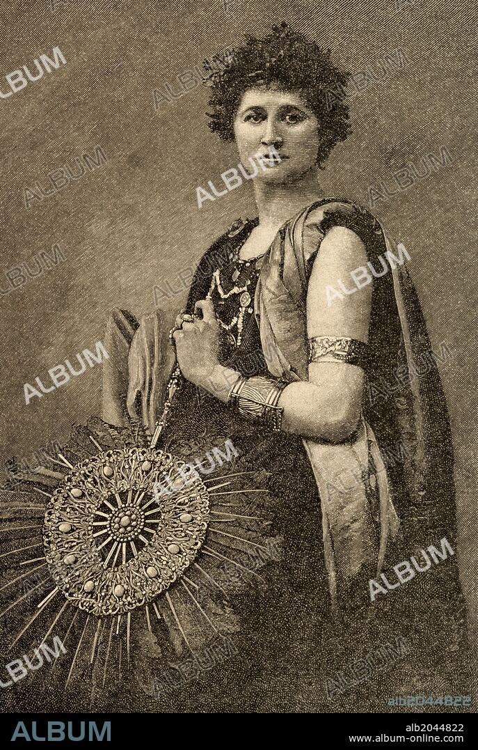 Mary Anderson (1859-1940). American actress. Mary Anderson in the role of Hermione, wife of Pyrrhus. Engraving by Jonnard. The Iberian Illustration, 1888.