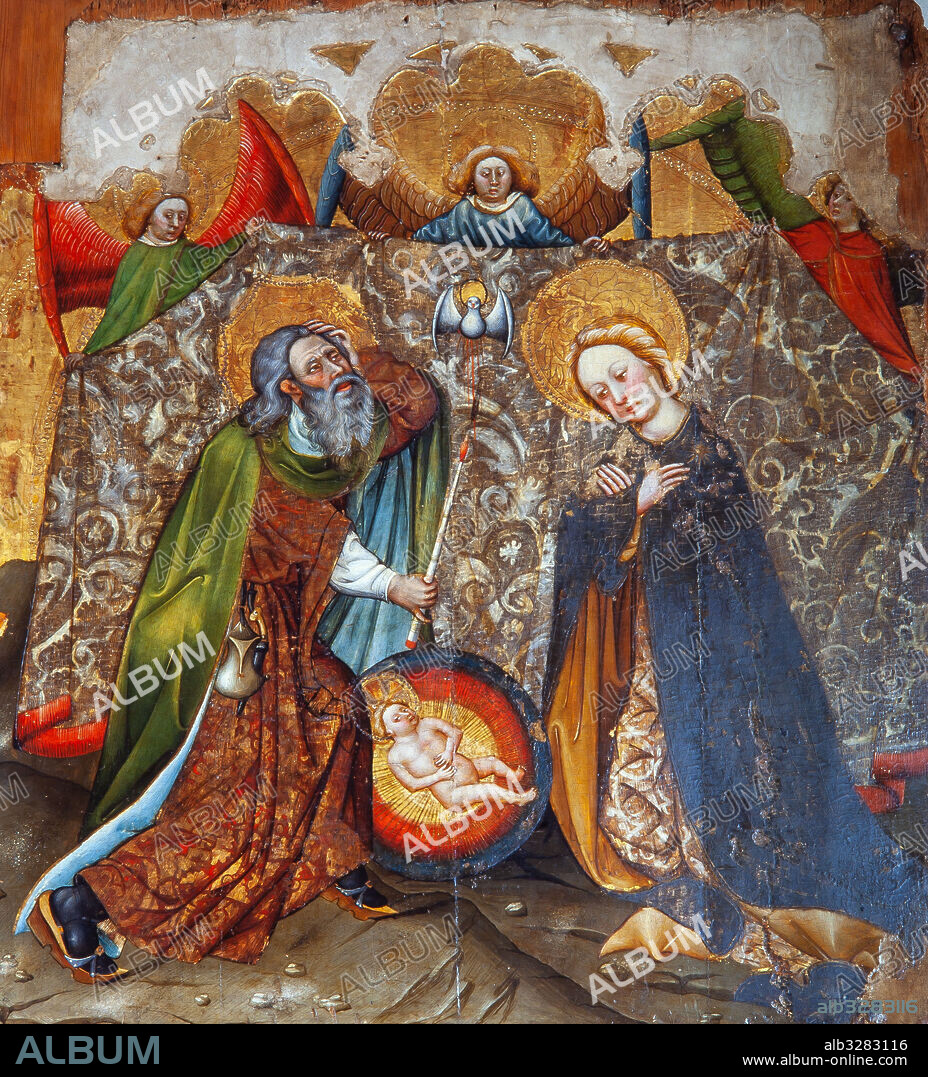 JAUME FERRER II. Tabla de la Natividad , 1430-1434.  Escuela leridana. Pintura al temple sobre tabla. Museu Diocesà de Lleida.