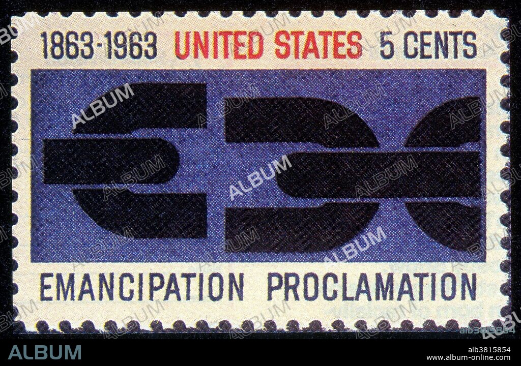 Georg Olden (November 13, 1920 - February 25, 1975) was an AIGA medal winning graphic designer who worked in television and advertising. In 1963, he was the first African-American to design a postage stamp for the United States Postal Service. The design commemorated the centennial of the declaration of the Emancipation Proclamation with a simple design of a broken chain in black on a blue background. He attended a White House ceremony where the stamp was introduced by President John F. Kennedy.