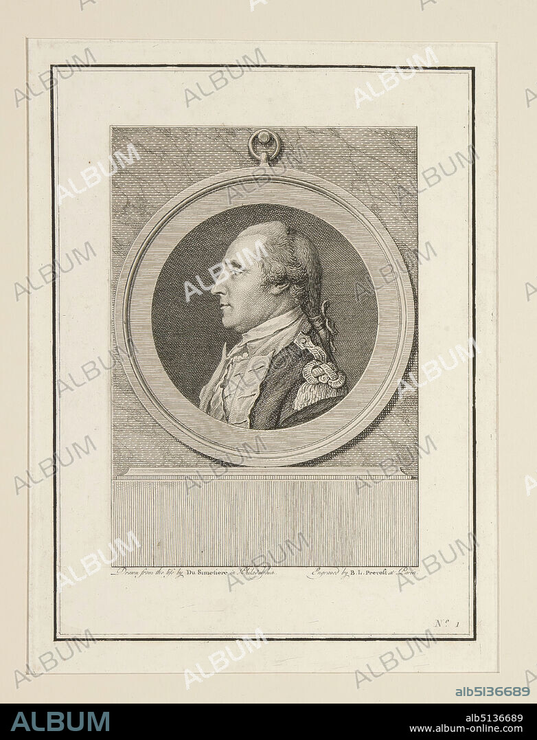 Artist: Pierre Eugène Du Simitière, American, born Switzerland, ca. 17361784, After: Benoît-Louis Prévost, French, 1747ca. 1804, General Washington, #1 from a set of 12 American Statesmen portraits, Line engraving - black and white, sheet: 28.7 × 21 cm (11 5/16 × 8 1/4 in.), Made in United States, American, 18th century, Works on Paper - Prints.