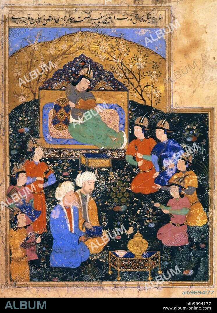 Cingiz Khan with his four sons, 1562-1563. Cingiz Khan with his four sons, on the occasion when he set out his precepts and assigned countries to them. A miniature painting from "Tevarih-i guzide", a 16th century manuscript giving the history of Genghis Khan and his descendants. The work was written by a descendant of Seybani Han.