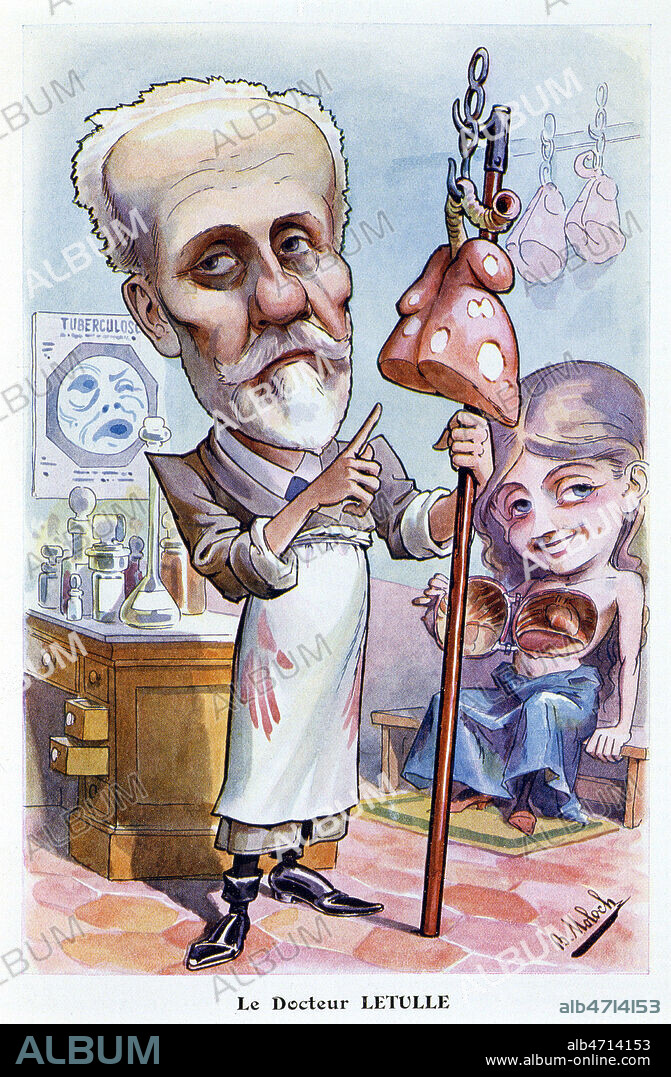 'Le docteur Maurice LETULLE (1853-1929), apres des recherches sur l'apendicite et la tuberculose pulmonaire, il s'est preoccupe de l'origine des cancers. Illustration de B. MOLOCH (1849-1909) pour Chanteclair de 1908. Credit : Coll. Jonas/KHARBINE-TAPABOR.