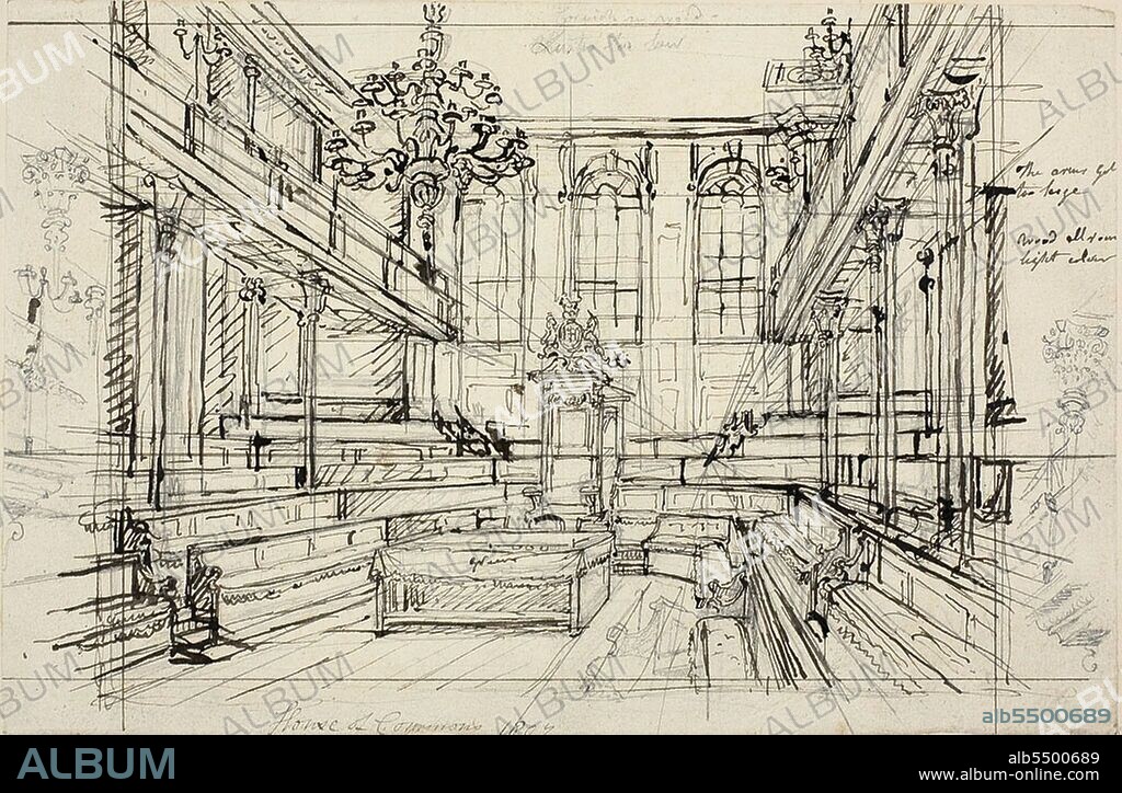AUGUSTUS CHARLES PUGIN. Study for House of Commons, from Microcosm of London, 1807.