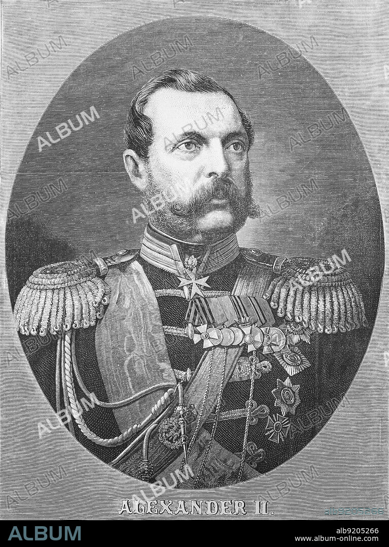 Alexander II. Nikolajewitsch, 29. April 1818 - 13. März 1881, 1855 bis 1881 Kaiser von Russland aus dem Haus Romanow-Holstein-Gottorp / Alexander II Nikolaevich, April 29, 1818 - March 13, 1881, Emperor of Russia from 1855 to 1881 from the House of Romanov-Holstein-Gottorp, Historisch, historical, digital improved reproduction of an original from the 19th centu, genaues Originaldatum nicht bekannt.