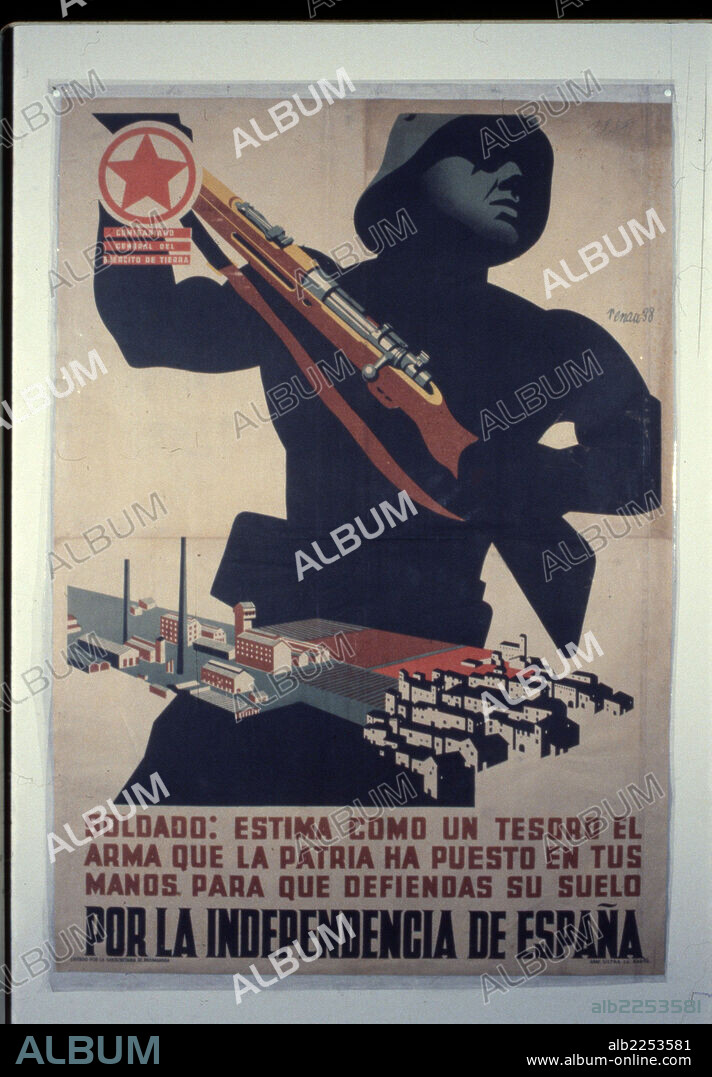 RENAU JOSEP. GUERRA CIVIL. ESPAÑA 1936-1939. CARTEL DE PROPAGANDA " POR LA INDEPENDENCIA DE ESPAÑA ", OBRA DE JOSEP RENAU, EDITADO EN BARCELONA AÑO 1938.