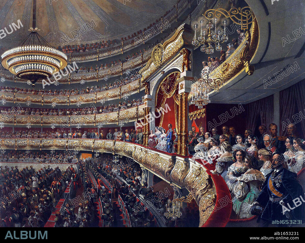 Tsar Alexander II attending a performance at the Bolshoi Theatre 1856 Source Alexander II. by Mihaly Zichy (1827-1906).