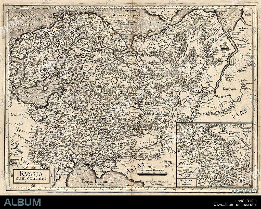 GERHARD MERCATOR. Russia cum Confinijs. Map of Russia.