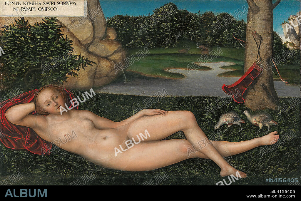 LUCAS CRANACH EL VIEJO. Lucas (el Viejo) Cranach (Kronach, 1472 - Weimar, 1553). La ninfa de la fuente (hacia 1530 - 1534). Óleo sobre tabla. 75 x 120 cm.