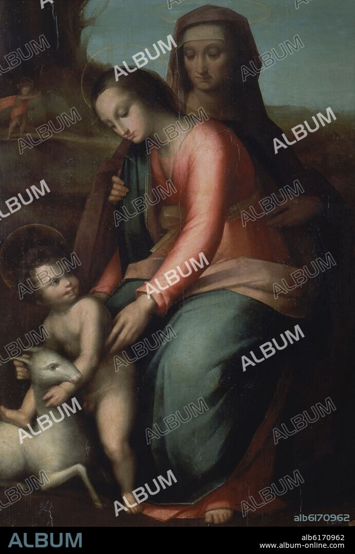 LEONARDO DA VINCI (copia). LA VIRGEN CON EL NIÑO Y SANTA ANA - SIGLO XVI - 129 x 94 cm - NP 505 - RENACIMIENTO ITALIANO.