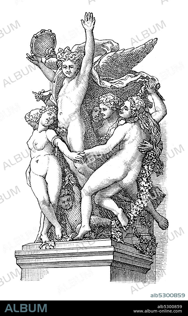 the dance for the Opera Garnier, sculpture by Jean Baptiste Carpeaux, 1827 to 1875, french sculptor,   /  der Tanz für die Oper Garnier, Skulptur von Jean Baptiste Carpeaux, 1827 bis 1875, französischer Bildhauer, Historisch, digital improved reproduction of an original from the 19th century / digitale Reproduktion einer Originalvorlage aus dem 19. Jahrhundert.