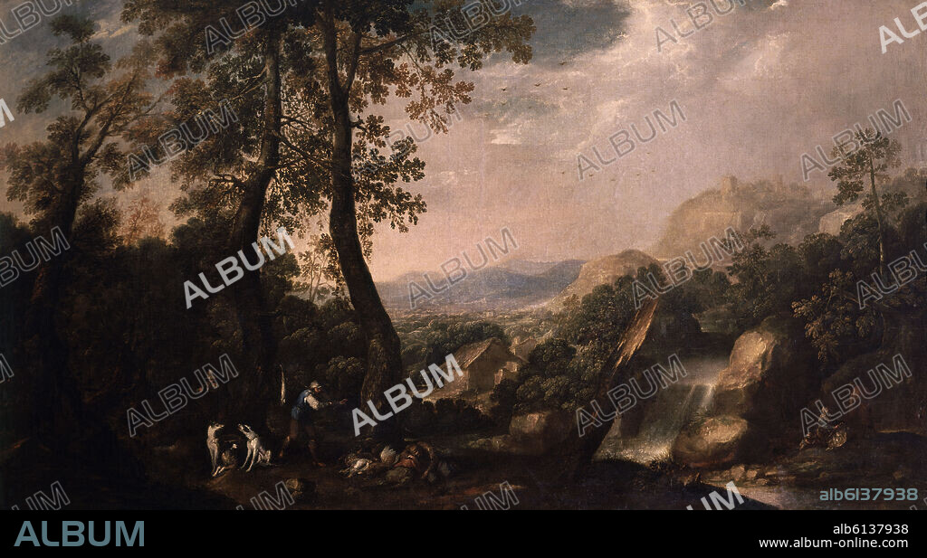 IGNACIO IRIARTE (1621-1670). PAISAJE CON UN TORRENTE - HACIA 1665 - OLEO/LIENZO - 112x198 cm - NP 836 - BARROCO ESPAÑOL.