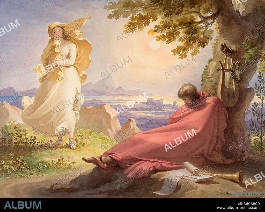 Tasso Contemplating Beauty. Artist: Tommaso Minardi (Italian, Faenza 1787-1871 Rome). Dimensions: sheet size: 10-3/8 x 13-1/4 in.  (26.4 x 33.6 cm)
image size: 8-1/2 x 11 1/4 in. (21.5 x 28.6 cm). Date: 1823.