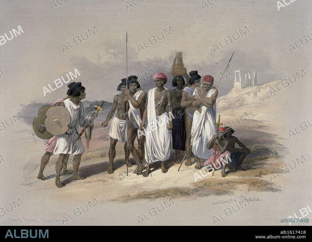 Group Of Nubians At Wady Kardassy From "Egypt And Nubia" 1846-49 David Roberts (1796-1864 Scottish) Newberry Library, Chicago, Illinois, USA.