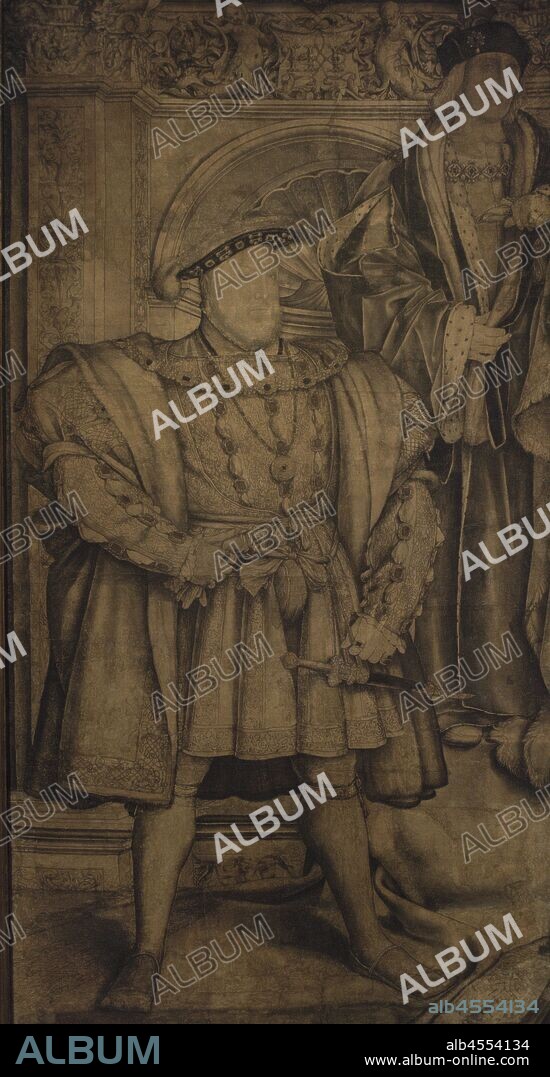 Los reyes Enrique VII de Inglaterra (1457-1509) y Enrique VIII de Inglaterra (1491-1547). Dibujo preparatorio para las pinturas murales del Whitehall Palace,1537, obra de Hans Holbein el Joven (1497/98-1543) y destruidas en 1698 por un incendio. Tinta y acuarela en papel. National Portrait Gallery. Londres. Inglaterra.
