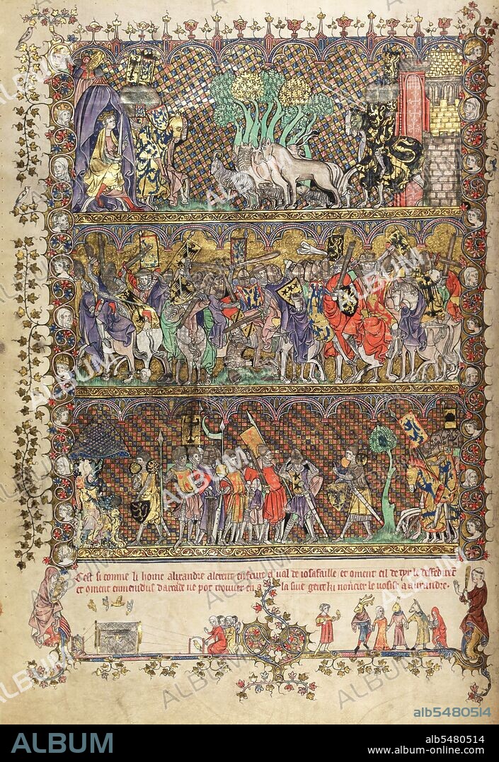 Attributed to an unknown author identified only as Pseudo-Callisthenes, 'The Romance of Alexander' was first produced in Greek between 200-300 CE from written accounts and stories derived from the oral tradition. Although notionally a history of Alexander the Great (d. 323 BC), it is really a mixture of legend and fact that raised the already remarkable accomplishments of Alexander's thirty two years of life to mythological status. The original Greek manuscript (of which there were actually three editions) is now lost, but it was subsequently translated into the Syriac, Armenian and Pahlavi languages, -- each introducing its own variations -- contributing stories to the Qur'an, inspiring Persian poetry and giving rise to its retranslation and dissemination throughout the Middle East. An early Latin version was the basis for translation into the vernacular languages of Europe where it became established as a popular Medieval tradition.