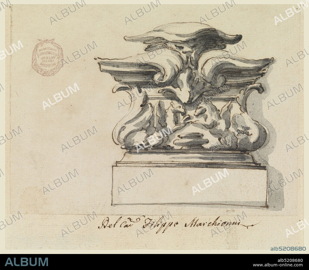 Design for an Ornament, Pen and black ink, brush and gray wash on paper, Architectural element consisting of an ornamental capital with vegetal motif on a pedestal., Italy, 17281778, ornament, Drawing, Drawing.