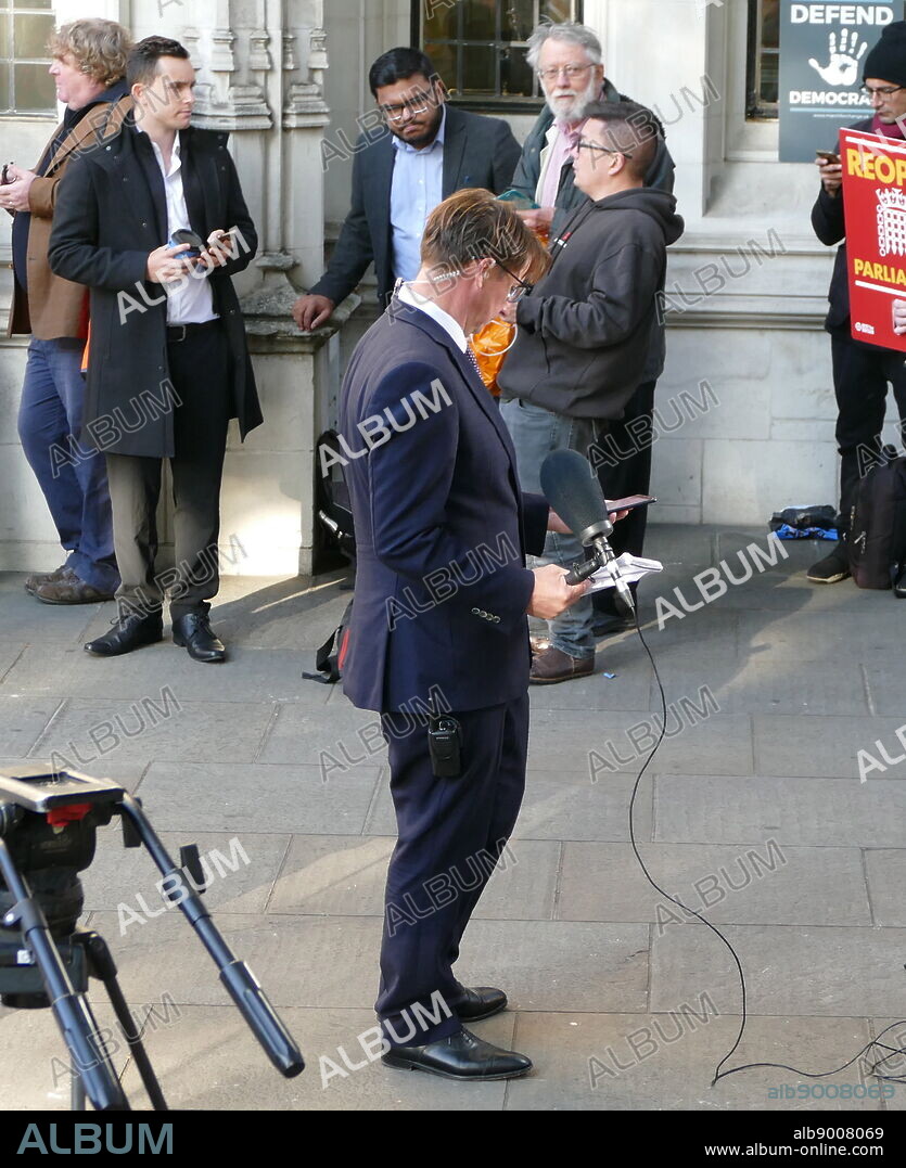 Jason Farrell, political correspondent for Sky News, attends the Supreme Court in London to report on the hearing to challenge the Prorogation of Parliament. 17th Sept 2019.the prorogation of the Parliament, was ordered by Queen Elizabeth II upon the advice of the Conservative Prime Minister, Boris Johnson, on 28 August 2019. opposition politicians saw this as an unconstitutional attempt to reduce parliamentary scrutiny of the Government's Brexit plan.