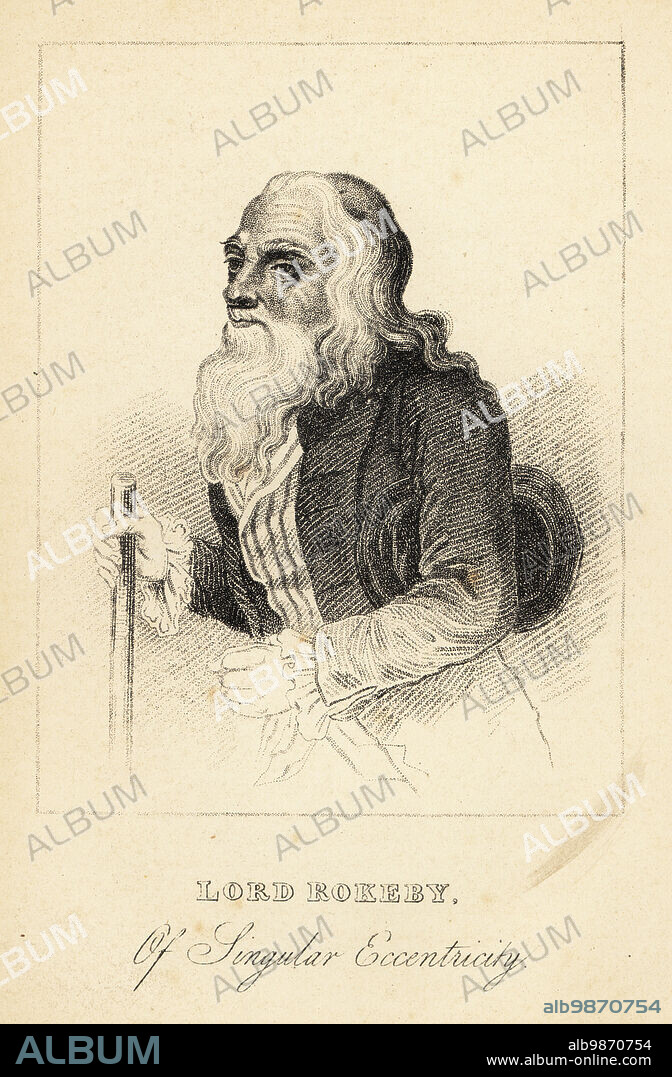 Matthew Robinson Morris, 2nd Baron Rokeby, 1712-1800. Eccentric aristocrat who loved hot baths and let his estate grow wild. Lord Bokeby, of Singular Eccentricity. Lithograph after a stipple engraving by R. Page from Henry Wilson and James Caulfields Book of Wonderful Characters, Memoirs and Anecdotes, of Remarkable and Eccentric Persons in all ages and countries, John Camden Hotten, Piccadilly, London, 1869.