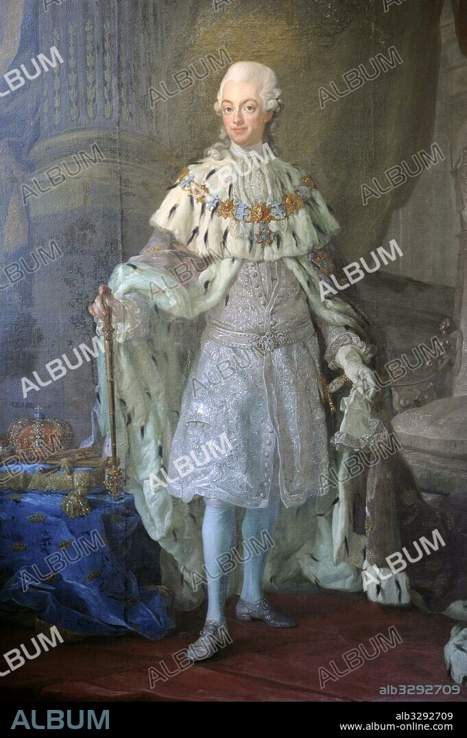 Gustav III (1746-1792). King of Sweden from 1771 until his assassination in 1792. Portrait by Rococo painter Ulrika Pasch (1735--1796). City Museum. Malmo. Sweden.