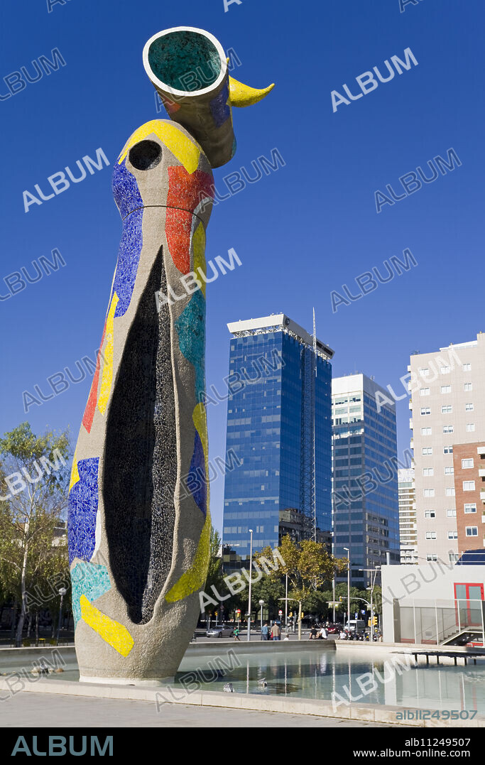 Dona i Ocell (Woman and Bird) sculpture in Joan Miro Park, L'Eixample District, Barcelona, Catalonia, Spain, Europe.