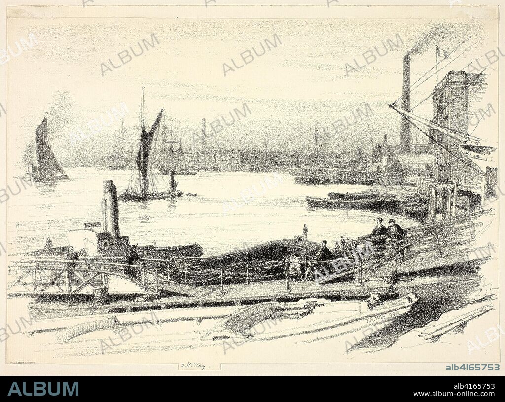 West India Dock. Thomas Robert Way; English, 1861-1913. Date: 1895. Dimensions: 220 × 300 mm (sheet; trimmed just within image at sides). Transfer lithograph in black on cream laid paper. Origin: England.