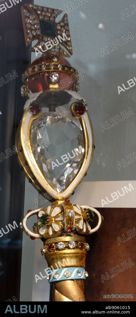 The Sceptre with the Cross, also known as the St Edward's Sceptre, the Sovereign's Sceptre or the Royal Sceptre, is a sceptre of the British Crown Jewels. It was originally made for the coronation of King Charles II in 1661. In 1905, it was redesigned after the discovery of the Cullinan Diamond. Now, the Sceptre with the Cross includes the second largest diamond in the world, the Cullinan I, or the Great Star of Africa, which weighs over 530 carats (106 g). Dated 17th Century.