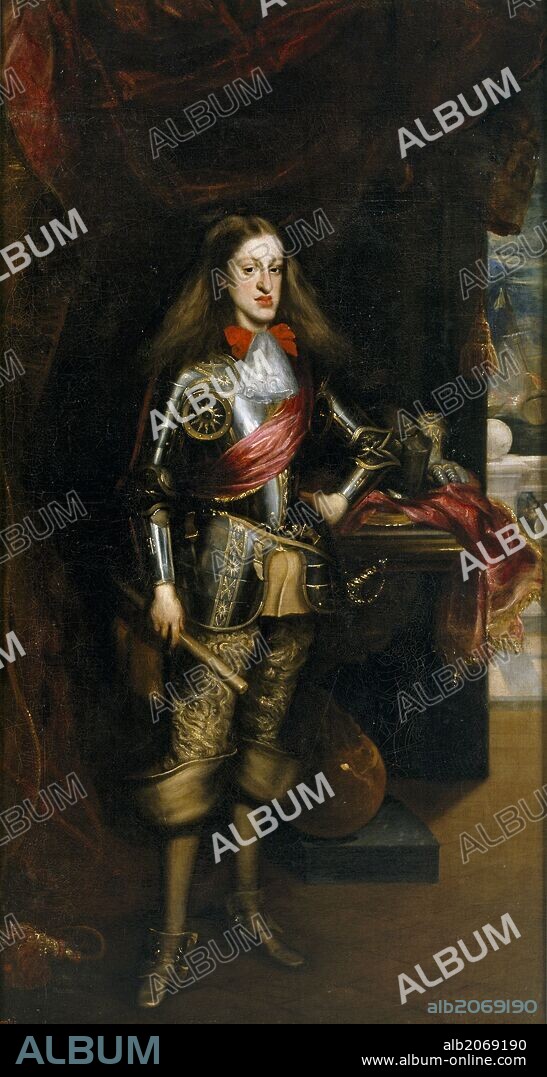 JUAN CARREÑO DE MIRANDA. Juan Carreño de Miranda / 'Carlos II, con armadura', 1681, Escuela Española, Óleo sobre Lienzo, 232 cm x 125,5 cm, P07101.